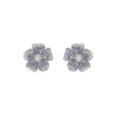 1 Pair Sweet Shiny Flower Inlay Copper Crystal Zircon 14K Gold Plated Ear Studs