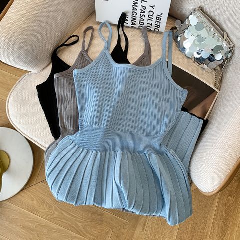 Women's Strap Dress Casual U Neck Backless Sleeveless Solid Color Knee-Length Daily
