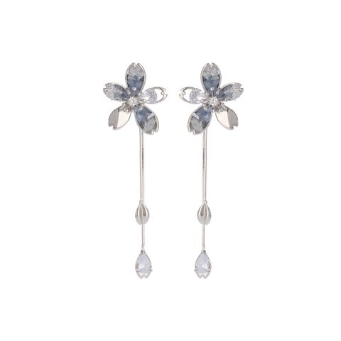 1 Pair Sweet Flower Inlay Copper Crystal 14K Gold Plated Drop Earrings