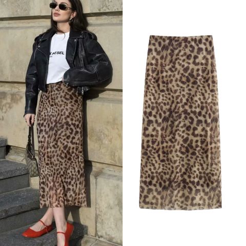Summer Streetwear Leopard Polyester Midi Dress Skirts