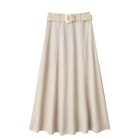 Summer Spring Casual Streetwear Solid Color Polyester Knee-Length Skirts