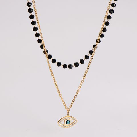 Casual Simple Style Devil's Eye Glass Inlay Rhinestones 18K Gold Plated Women's Bracelets Necklace