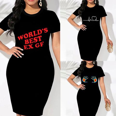 Women's T Shirt Dress Casual Round Neck Short Sleeve Letter Above Knee Daily
