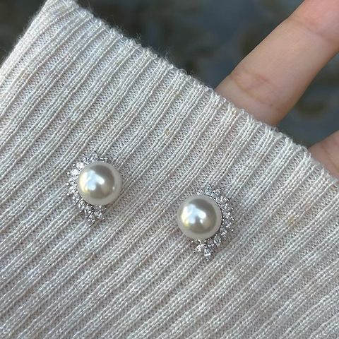 1 Pair Simple Style Pearl Plating Sterling Silver Ear Studs
