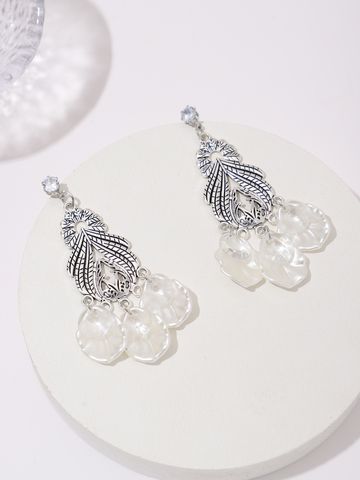 1 Pair Ethnic Style Bohemian Flower Plating Inlay Alloy Rhinestones Antique Silver Drop Earrings