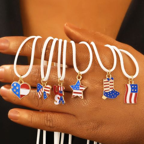 Casual Ethnic Style National Flag Star Bow Knot Alloy Wax Line Independence Day Women's Pendant Necklace