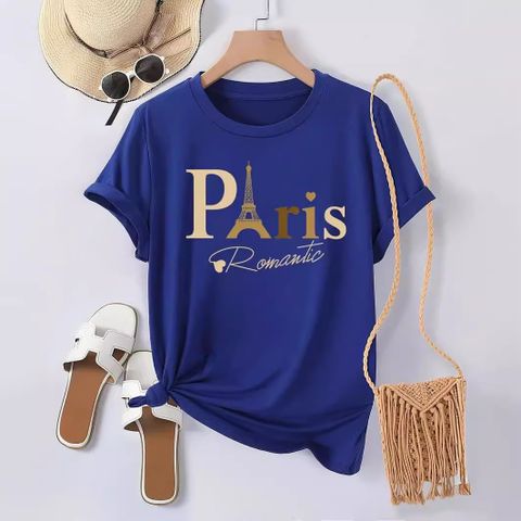 Women's T-shirt Short Sleeve T-Shirts Casual Eiffel Tower Letter
