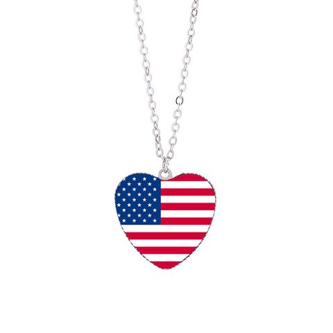 Glass Cover Copper IG Style Modern Style National Flag Heart Shape American Flag Pendant Necklace