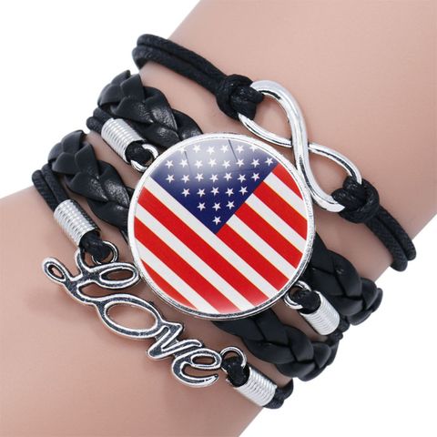 IG Style Modern Style Classic Style National Flag Round American Flag Pu Leather Alloy Glass Unisex Bracelets
