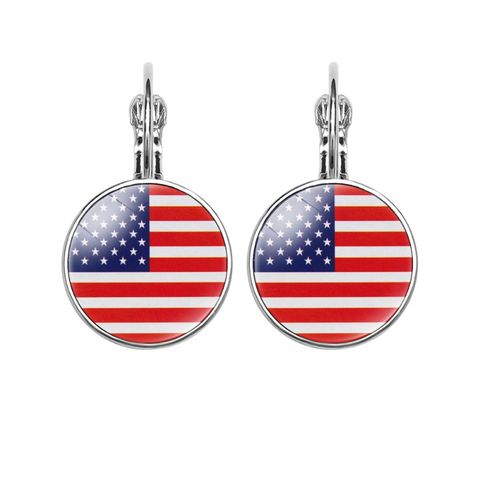 1 Pair Modern Style Classic Style National Flag Round American Flag Glass Iron Drop Earrings
