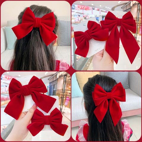 Women's Sweet Korean Style Bow Knot Velvet Cloth Hair Clip