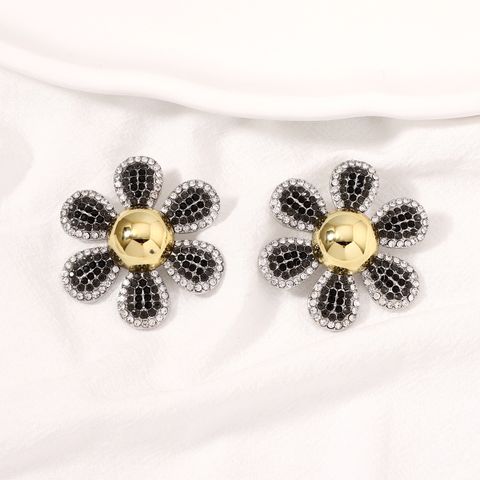 1 Pair Lady Flower Inlay Zinc Alloy Artificial Diamond Drop Earrings