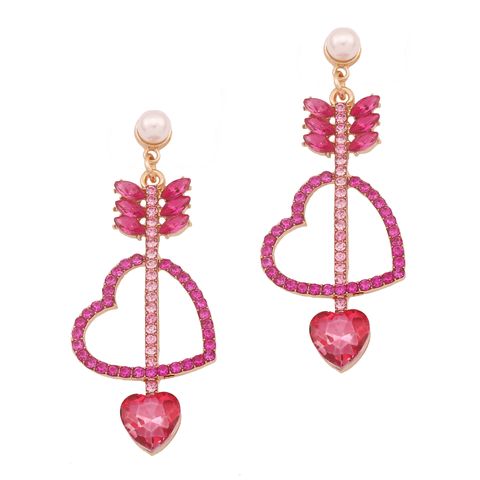 1 Pair Lady Heart Shape Inlay Imitation Pearl Zinc Alloy Artificial Rhinestones Drop Earrings
