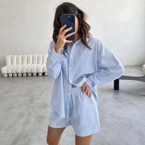 Daily Women's Casual Simple Style Stripe Stripe Shorts Sets Shorts Sets