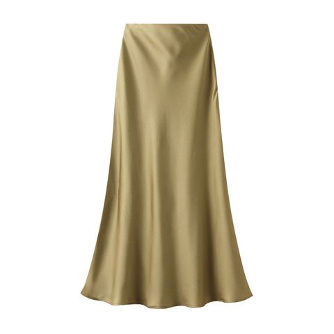 Summer Simple Style Solid Color Satin Midi Dress Skirts