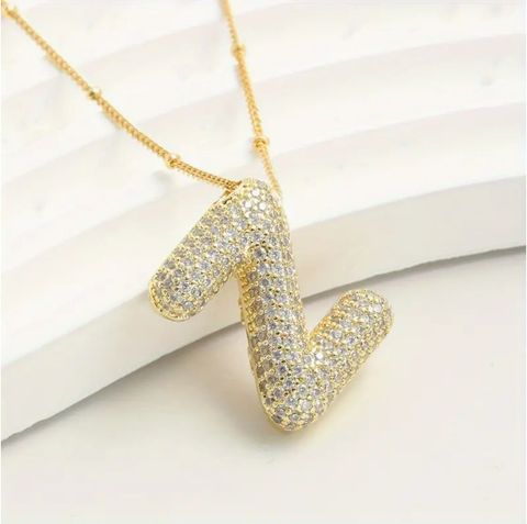 Wholesale Simple Style Classic Style Letter Copper Inlay Rhinestones Pendant Necklace