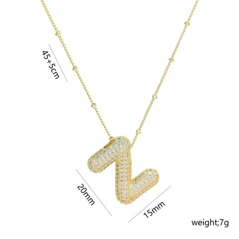 Copper Gold Plated IG Style Korean Style Plating Inlay Letter Zircon Pendant Necklace