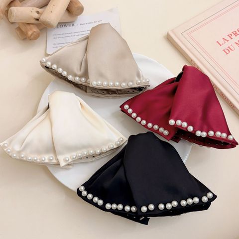 New French Pearl Satin Bow Claw Clip Retro High Sense Back Head Updo Shark Clip All-Match Hair Accessories For Women