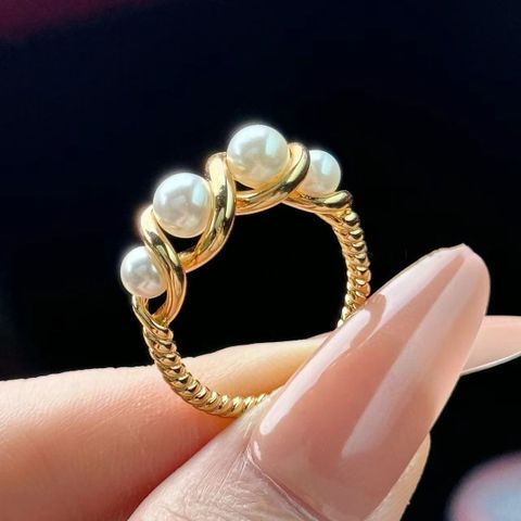 Vintage Pearl Ring Female Twist Multiple Beads Ring Fashion All-Match Ring Pearl Index Finger Ring