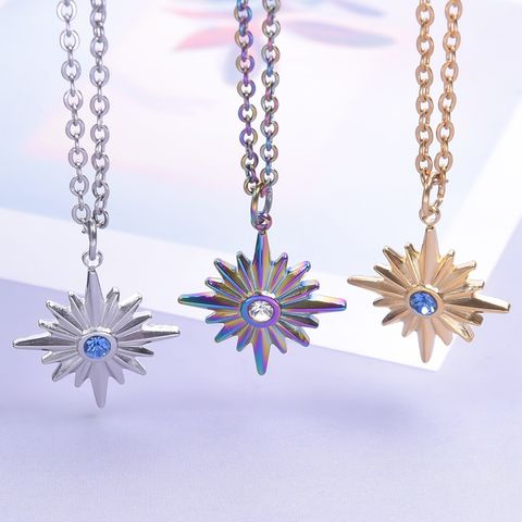 Wholesale Jewelry Casual Simple Style Star 304 Stainless Steel Rhinestones Plating Inlay Charms Pendant Necklace