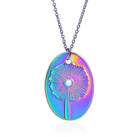 Wholesale Jewelry Casual Simple Style Oval Dandelion 304 Stainless Steel Rhinestones Plating Inlay Charms Pendant Necklace