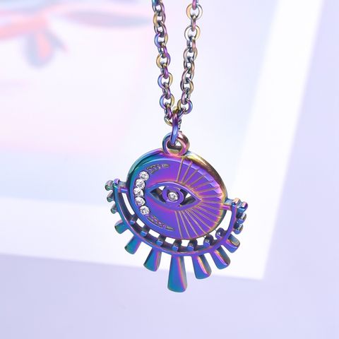 Wholesale Jewelry Casual Simple Style Devil's Eye 304 Stainless Steel Rhinestones Plating Hollow Out Inlay Charms Pendant Necklace