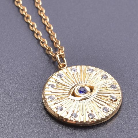 Wholesale Jewelry IG Style Simple Style Devil's Eye 304 Stainless Steel Zircon Plating Hollow Out Inlay Charms Pendant Necklace