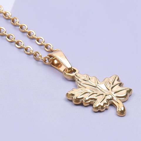 1 Piece 304 Stainless Steel 18K Gold Plated Leaf Pendant