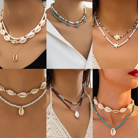 Simple Style Classic Style Starfish Shell Beaded Women's Layered Necklaces