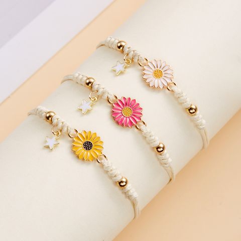 Simple Style Classic Style Flower Alloy Wax Rope Wholesale Drawstring Bracelets