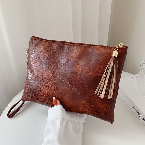 Black Brown Pu Leather Solid Color Clutches
