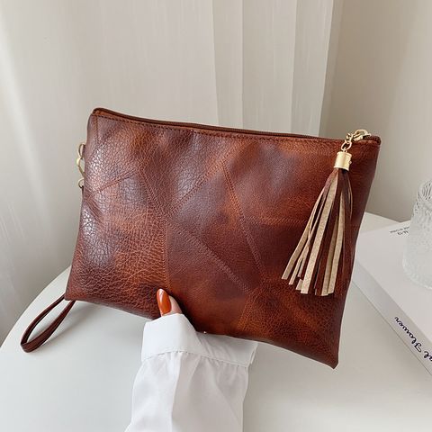 Women's Small Pu Leather Solid Color Vintage Style Classic Style Zipper Clutch Bag