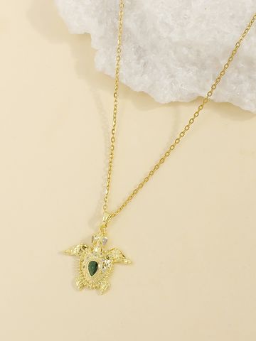 304 Stainless Steel Copper 18K Gold Plated Casual Simple Style Plating Inlay Turtle Zircon Pendant Necklace
