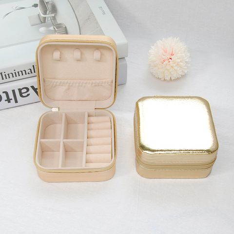 Classic Style Solid Color Pu Leather Jewelry Boxes