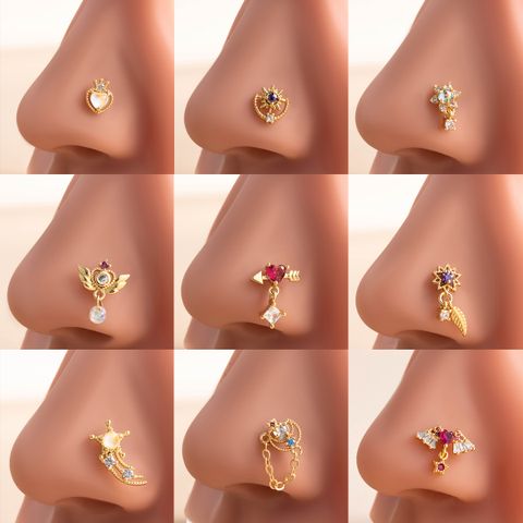 1 Piece Nose Rings & Studs Casual Simple Style Pentagram Heart Shape Flower 316L Stainless Steel  Copper Inlay Zircon Nose Rings & Studs