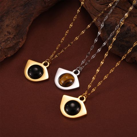 Retro Simple Style Eye 18K Gold Plated Glass Tiger Eye 304 Stainless Steel Tiger Eye Wholesale Pendant Necklace