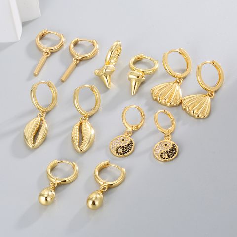 1 Pair Simple Style Commute Geometric Inlay Brass Zircon 18K Gold Plated Drop Earrings