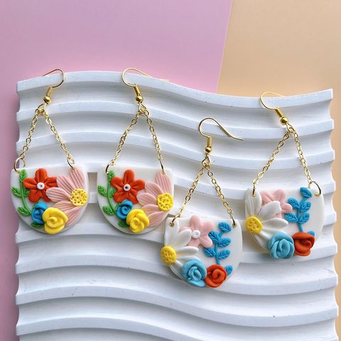 1 Pair Handmade Pastoral Classic Style Geometric Ditsy Floral Soft Clay Drop Earrings