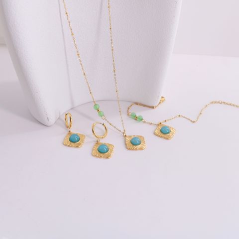 304 Stainless Steel 18K Gold Plated Elegant Lady Inlay Argyle Opal Bracelets Necklace Jewelry Set