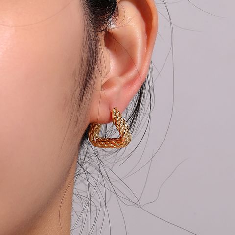 1 Pair Basic Modern Style Classic Style Triangle Circle Twist Inlay Brass Zircon Gold Plated Hoop Earrings