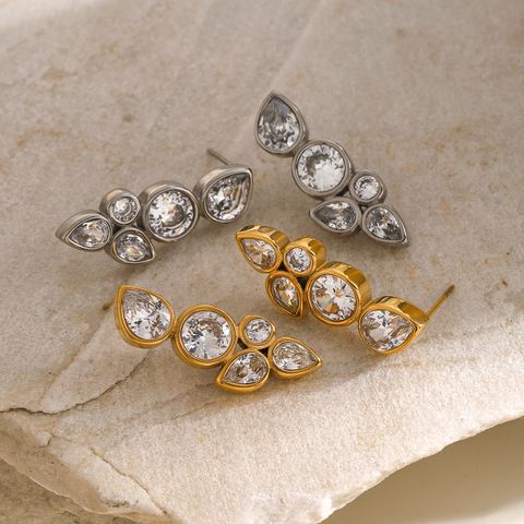 1 Pair Simple Style Classic Style Solid Color Plating Inlay 316 Stainless Steel  Zircon 18K Gold Plated Ear Studs