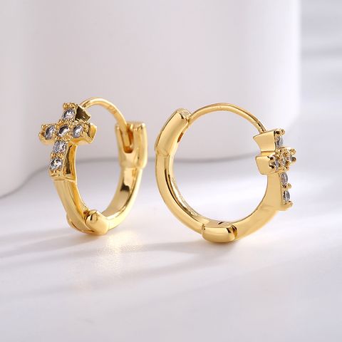1 Pair Basic Modern Style Classic Style Circle Inlay Brass Zircon 18K Gold Plated Hoop Earrings