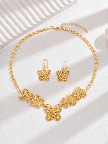 Elegant Lady Streetwear Butterfly 18K Gold Plated Alloy Wholesale Earrings Necklace Jewelry Set