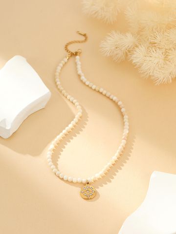 Elegant Süß Einfacher Stil Runden Vergoldet Zirkon Edelstahl 304 Perlen Großhandel Halskette Mit Anhänger