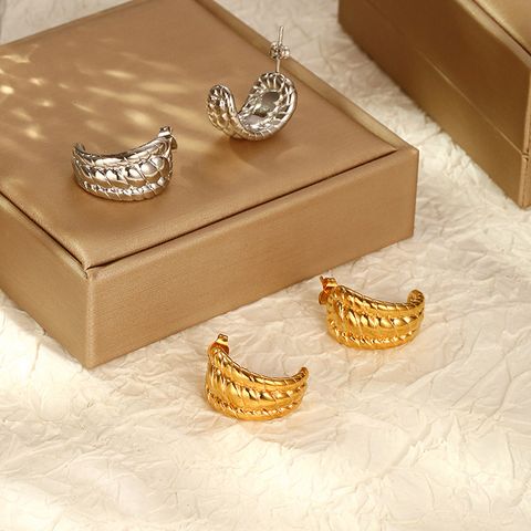 1 Pair Basic Vintage Style Commute Solid Color Braid 304 Stainless Steel 18K Gold Plated Ear Studs