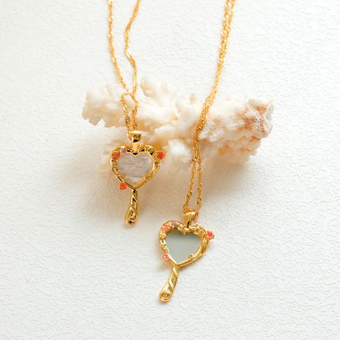 Copper 18K Gold Plated Y2K Princess Cute Twist Chain Magic Mirror Glass Pendant Necklace