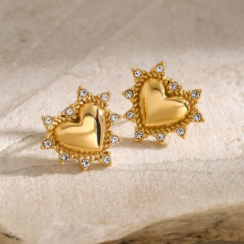 1 Pair Simple Style Classic Style Solid Color Plating Inlay 316 Stainless Steel  Rhinestones 18K Gold Plated Ear Studs