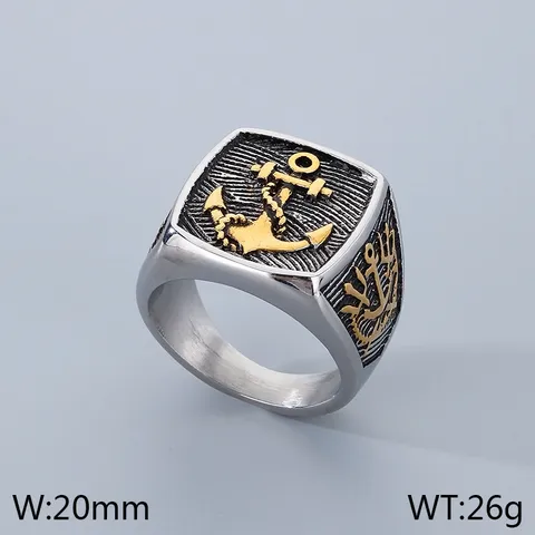 Hip-Hop Anchor 304 Stainless Steel Plating 14K Gold Plated Men's Rings