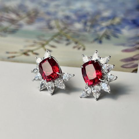 Lab-grown Gemstone Luxurious Bridal Romantic Inlay Geometric Lab-grown Gemstone Ear Studs