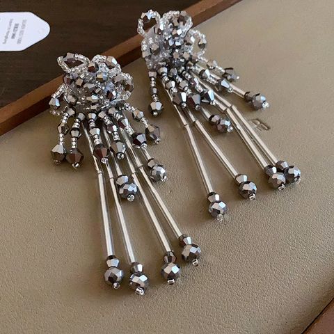 1 Pair IG Style French Style Modern Style Flower Tassel Inlay Alloy Artificial Crystal Drop Earrings